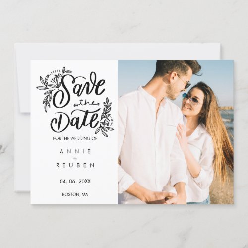 Save the Date Modern Hand Script Photo Polka Dot