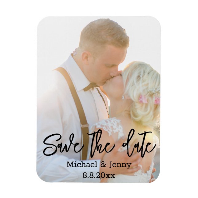 save the date,modern handwriting wedding photo  magnet (Vertical)