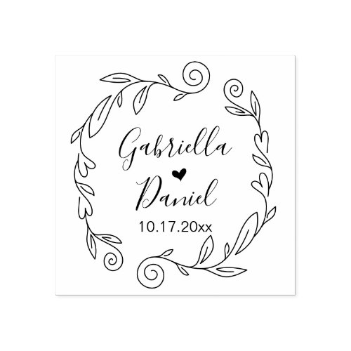 Save the date Modern Heart Leafy Frame Rubber Sta Rubber Stamp