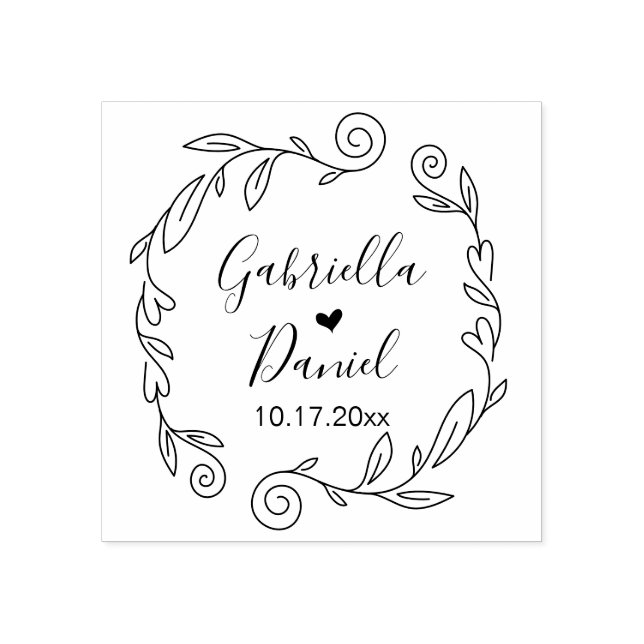 Save the date, Modern Heart Leafy Frame Rubber Sta Rubber Stamp (Imprint)