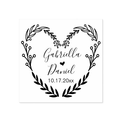 Save the date Modern Heart Leafy Frame Rubber Stamp