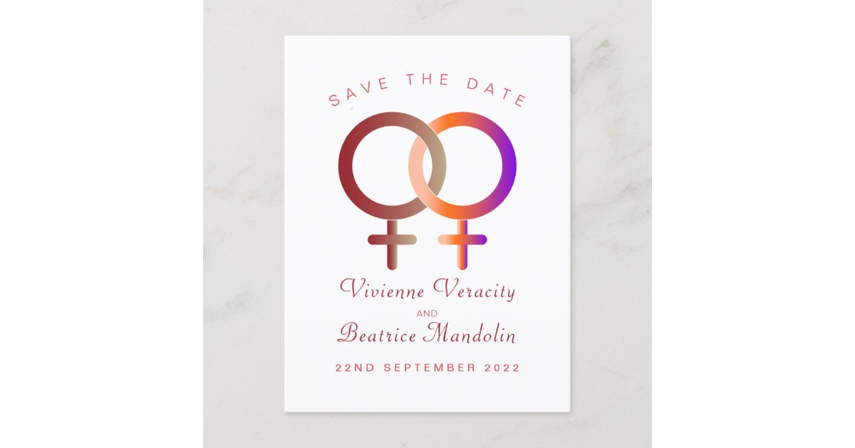 Save The Date Modern Lesbian Rainbow Wedding Announcement Postcard