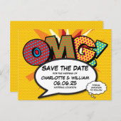 Save the Date Modern Love Fun Comic Book OMG Announcement Postcard (Front/Back)