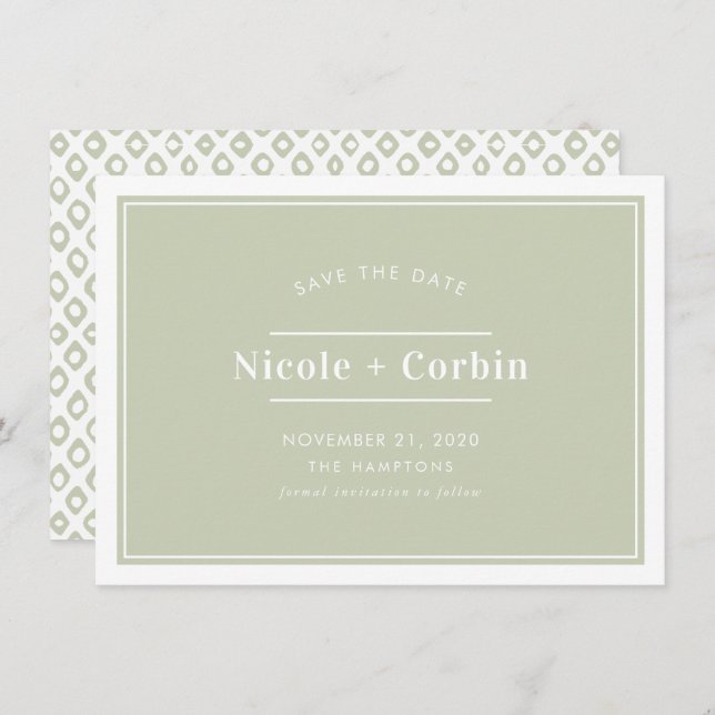 SAVE THE DATE modern minimal classy sage green Invitation (Front/Back)