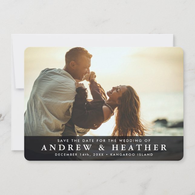 SAVE THE DATE modern minimal photo overlay black Invitation (Front)