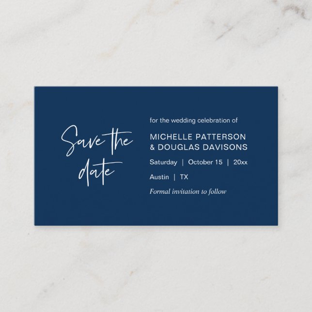 Save the date, modern minimalist Navy Blue Enclosu Enclosure Card (Front)