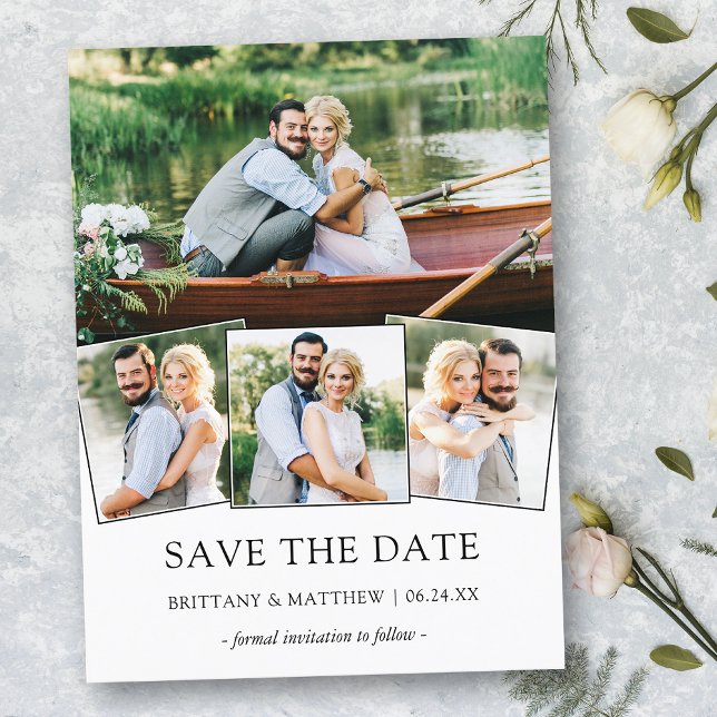 Save The Date Modern Minimalist Simple 4 Photo Postcard (Customize to change text size or text style.)
