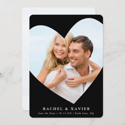 SAVE THE DATE modern photo cute heart frame black Invitation