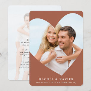 SAVE THE DATE modern photo cute heart frame brown Invitation