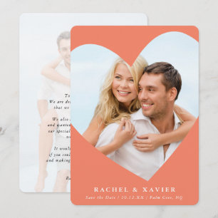 SAVE THE DATE modern photo cute heart frame peach Invitation