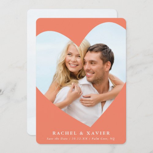 SAVE THE DATE modern photo cute heart frame peach Invitation