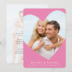SAVE THE DATE modern photo cute heart frame pink Invitation