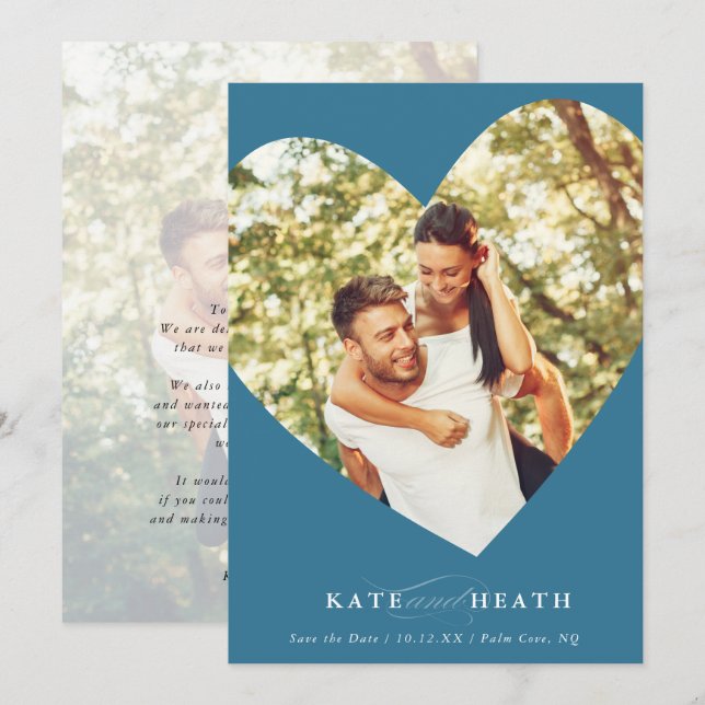 SAVE THE DATE modern photo elegant heart denim  Invitation (Front/Back)