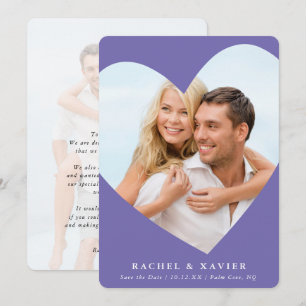 SAVE THE DATE modern photo heart frame purple Invitation