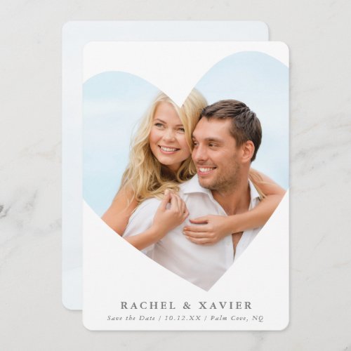 SAVE THE DATE modern photo heart frame white gray Invitation