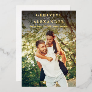 SAVE THE DATE modern photo minimalist overlay tall Foil Invitation