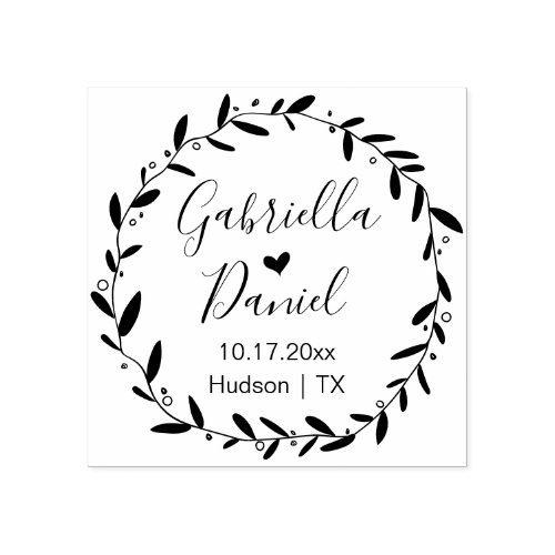 Save the date Modern Rustic Leafy Frame Rubber Stamp