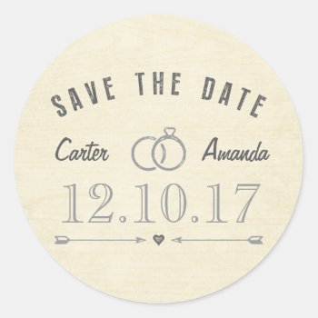 Save The Date Modern Rustic Light Tan Wood Classic Round Sticker by INAVstudio at Zazzle