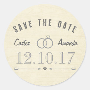 Save The Date Modern Rustic Light Tan Wood Classic Round Sticker