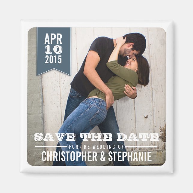 Save the Date Modern Rustic Photo Magnet | Gray (Front)