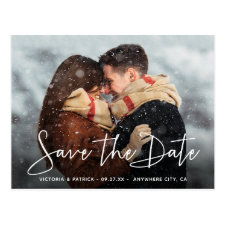 Save the Date Modern Script Typography Wedding Postcard