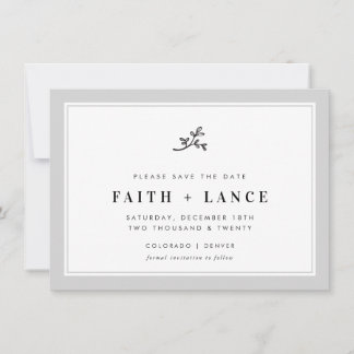 SAVE THE DATE modern sprig simple border soft gray