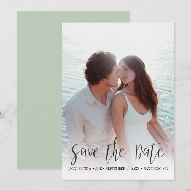 Save the Date Modern Stylish Calligraphy w Photo Invitation (Front/Back)
