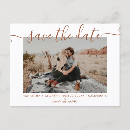 Save the date modern terracotta typography photo  announcement postcard