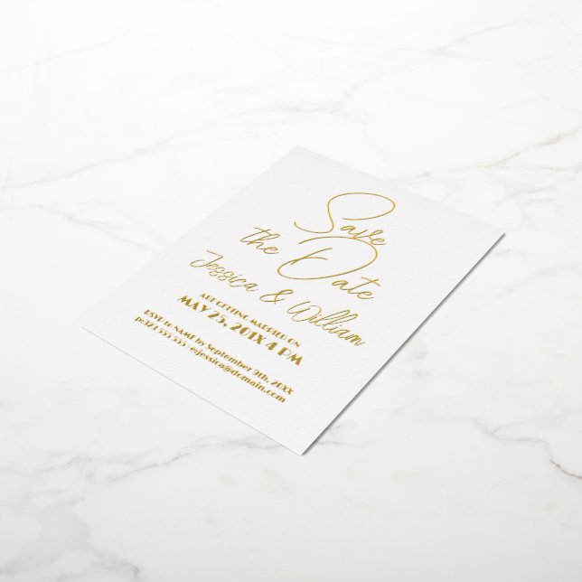 Save the Date Modern Typography Design Foil Invitation Postcard (Rotated)