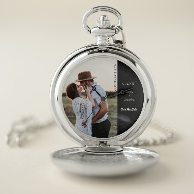 Save the Date Modern Unique Wedding Photo Pocket Watch (Inside)