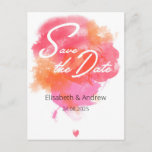 Save the date - modern, watercolor pink orange postcard