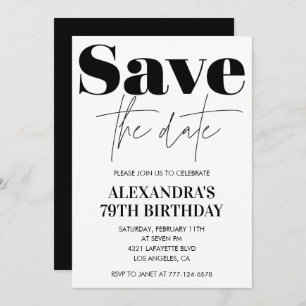 Save the date Modern White 79th birthday Invitation