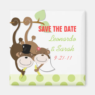 Save the Date Monkey Wedding Couple Magnet Favor