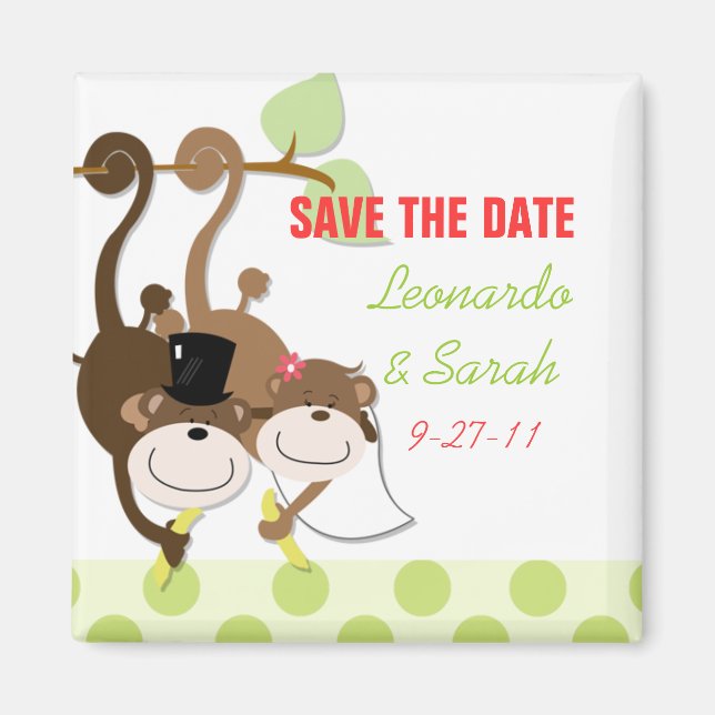 Save the Date Monkey Wedding Couple Magnet Favor (Front)