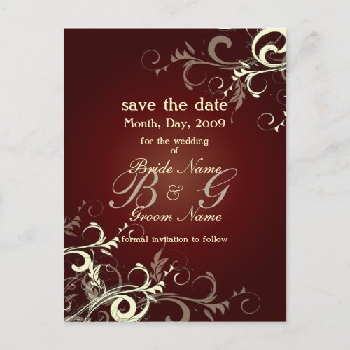 Save the Date monogram cream swirls Announcement Postcard