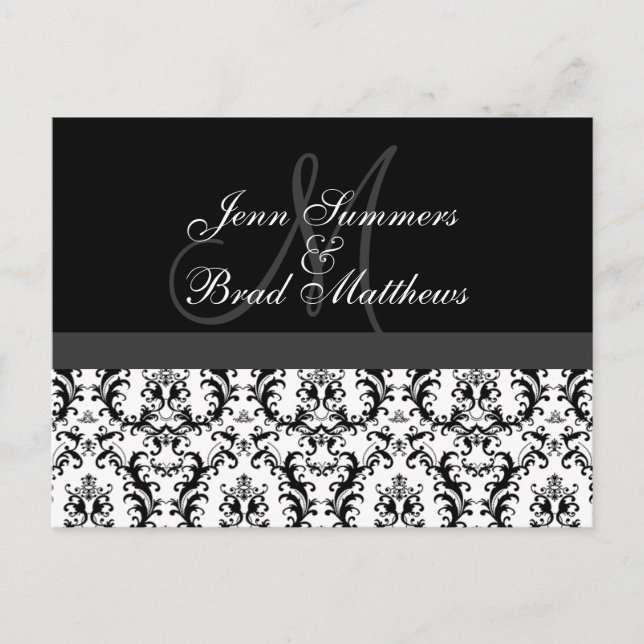 Save the Date Monogram Damask Announcement (Front)