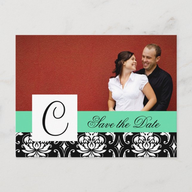 Save the Date Monogram Damask Wedding Cards (Front)