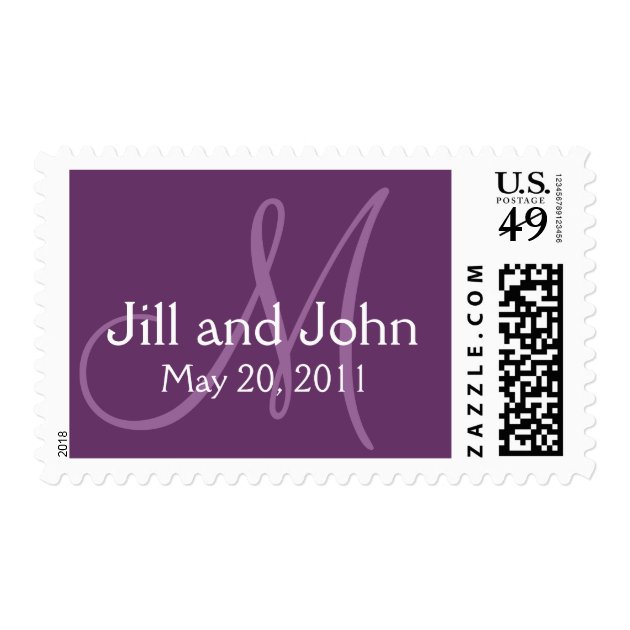 Save The Date Monogram Purple Wedding Postage