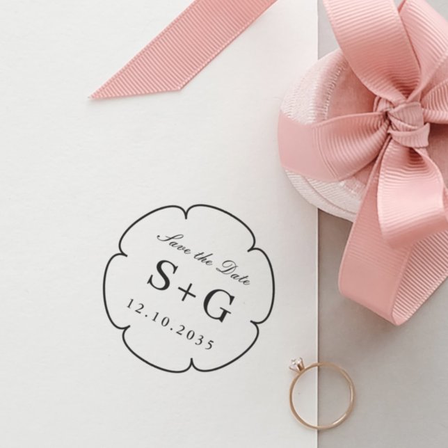 Save The Date Monogram Wedding Flower Self-inking Stamp (Creator Uploaded)