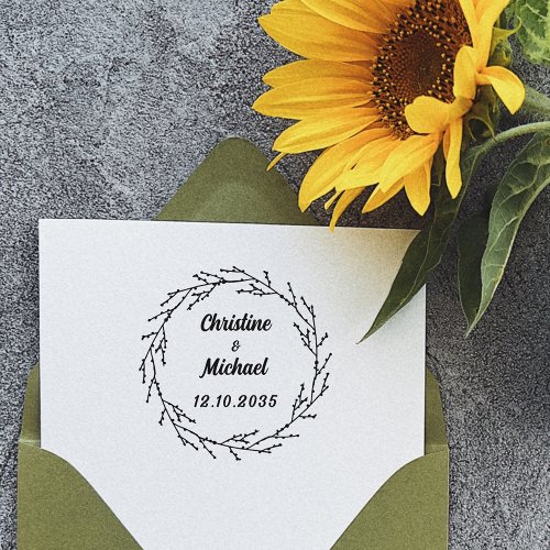 Save The Date Monogram Wedding Wreath Self_inking Stamp