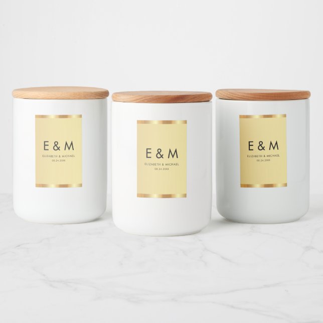 Save the Date Monogrammed Text Gold Template Food Label (Bottles)