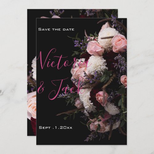 save the date moody floral burgundy white floral  invitation