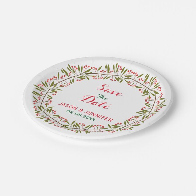 Save The Date - Multicolor Floral Wreath Paper Plates (Angled)