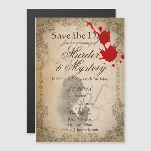 Save The Date Murder Mystery MAGNETIC Party Invite