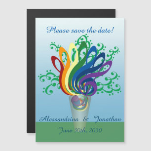 Save The Date Music Clefs Bouquet Custom Text Magnetic Invitation