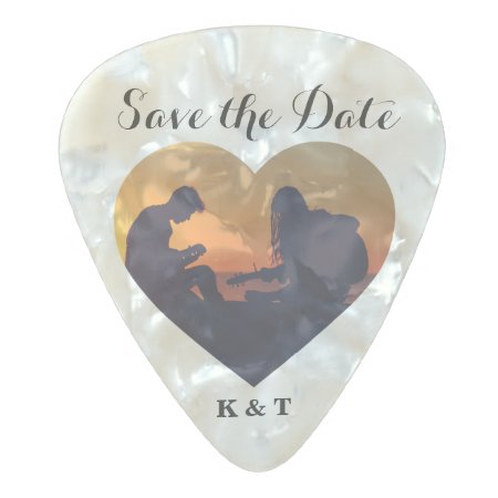 Save The Date Music Photo Heart Frame Custom Pearl Celluloid Guitar Pi
