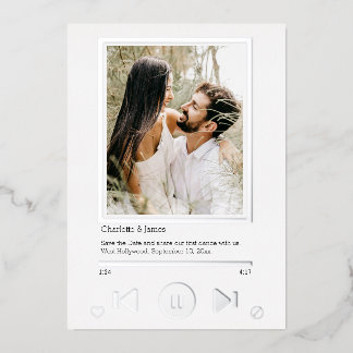 Save The Date Music Player First Dance Photo Foil Invitation