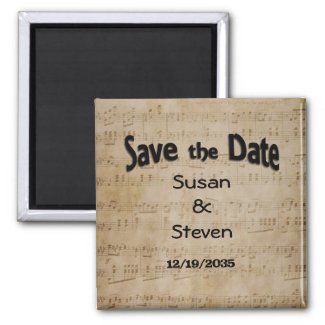 Save the Date Music Theme 2 Inch Square Magnet