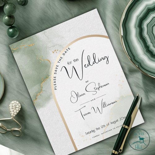 Save the Date _ Muted Sage Watercolor Arch Invitation