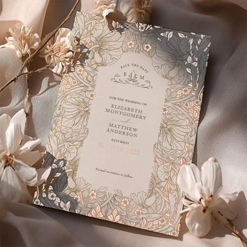 Save the Date Muted White Pimpernel Vintage Morris Foil Invitation